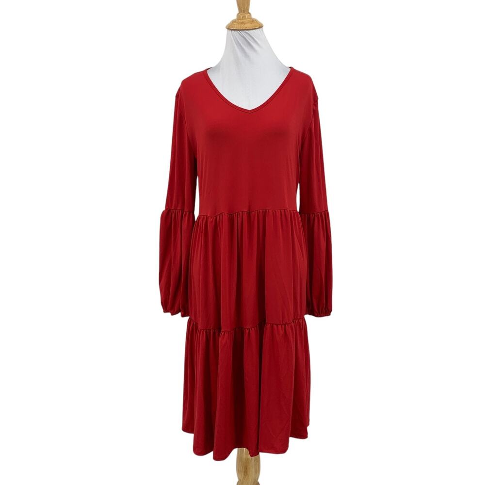 Brigitte Brianna Dress Women L Large Ruby Tiered Lantern Tiered Balloon Sleeve